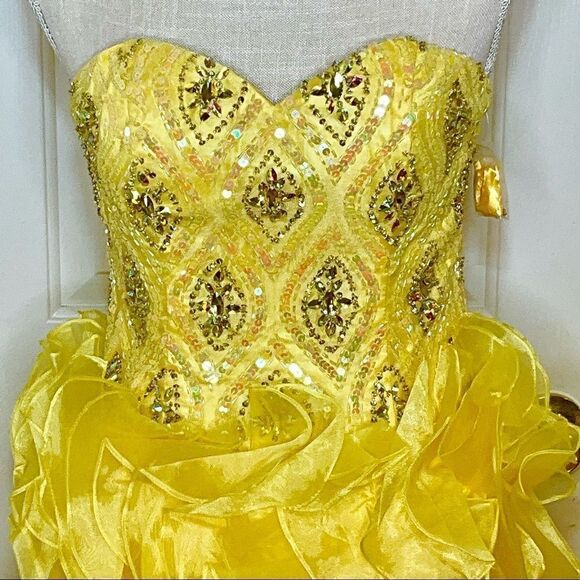 NWT CINDERELLA Size 8 Yellow Rhinestone Tulle Prom/Formal Dress - Picture 2 of 14